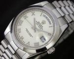 Copy Rolex Daydate II 41mm White Roman Face Smooth Bezel Watch 